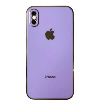 Чохол Кадратний Silicone Glass Case для iPhone X/Xs (01) Light Purple фіолетовий