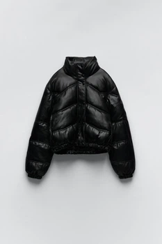 Дутая куртка из эко кожи Zara черный M 2969/280/800 – Брендовая