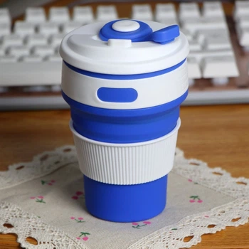 Складаний силіконовий стакан для напоїв(кави, чаю) Collapsible Coffee Cup (350 мл, синій)