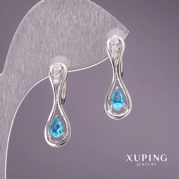 Серьги Xuping с голубыми камнями 25×9 мм родиевое покрытие, ida57007