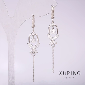 Сережки Xuping з білими каменями 55х10мм родій, ida55534