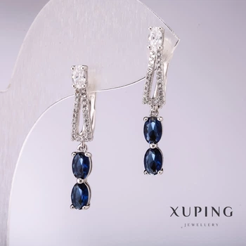 Сережки Xuping з синіми каменями 33х5мм родій, ida57130