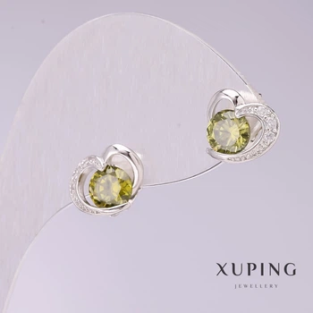 Сережки Xuping Сердечка з зеленими каменями 9х11мм родій, ida55256