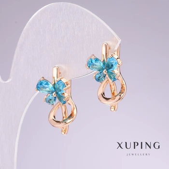 Серьги Xuping позолота 18К с голубыми камнями 20х11 мм, ida55801