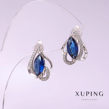 Серьги Xuping с синим камнем 13×18 мм, родиевое покрытие, ida57121