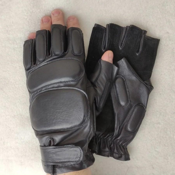Мужские тактические кожаные перчатки для военных (спецназ) без пальцев без подкладки GlovesUA мод.312 р.9 черные