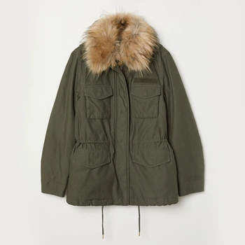 Парка демісезонну з хутром жіноча H&M 0659453_хакі 32 Хакі (KAY2000001340929)