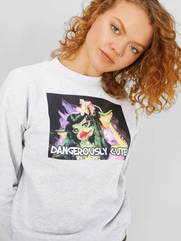 Свитшот женский C&A 2092178_dangerously.cute XS Светло-серый с принтом (KAY2000001157275)
