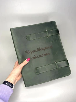 Кожаная папка для бумаг А4 из механизмом Shiynik зеленая
