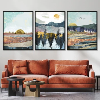 Модульная картина Холстович Abstract forest and mountains 90х40 см. Для гостиной, спальни, интерьера. В рамке