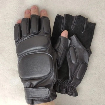 Мужские тактические кожаные перчатки для военных (спецназ) без пальцев без подкладки GlovesUA мод.312 р.10 черные