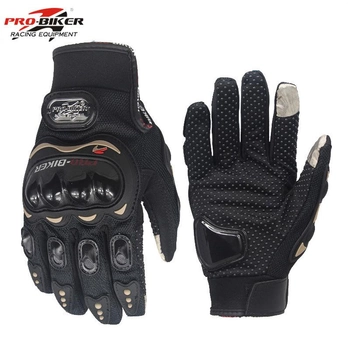 Мотоперчатки сенсорные тканевые с защитой кулака PRO-BIKER ( мотоперчатки из натуральной кожи и сенсорными пальцами для мотоцикла, для чоппера, для эндуро) М Черные MK-315