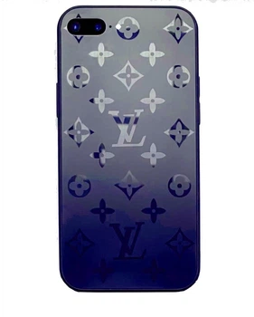 Чехол стеклянный Glass Case Louis Vuitton Луи Витон для iPhone 7 Plus (06) Deep blue синий