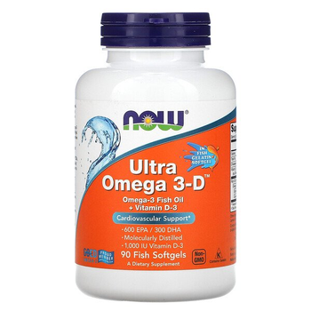 Омега-3 риб'ячий жир + вітамін D-3, Ultra Omega 3-D, Now Foods, 90 капсул з риб'ячого желатину