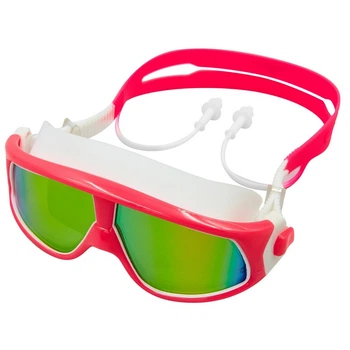 Очки полумаска для дайвинга и плавания с берушами Zelart S5025 Bright Pink-White