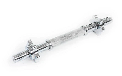 Гриф гантельный с насечкой хромированный с замками Zelart TA-8050 длина 35 см d-25 мм вес 1,3кг