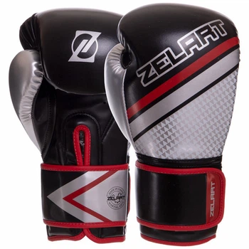 Перчатки для бокса и единоборств на липучке Zelart Heroe 2888 Black-Silver-Red 12 унций