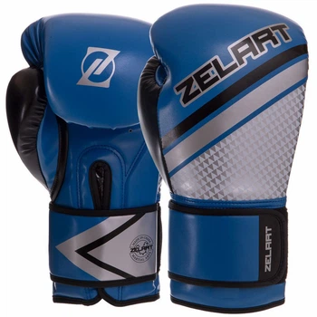 Перчатки для бокса и единоборств на липучке Zelart Heroe 2888 Blue-Silver 12 унций