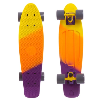 Скейт пенни борд Penny My Go Fish Skateboards RUBBER SOFT 412-9 22" Yellow-Orange-Purple, серые колеса