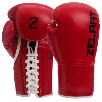 Перчатки для бокса и единоборств на шнуровке ZELART Champ BO-1348 Red-Black 14 унций