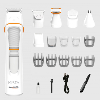 Триммер для стрижки бороды для носа и тела Mirta SpeedPRO15 HT-5221-W беспроводная машинка на 5 Вт c USB зарядкой 15 насадок стальные ножи Белый