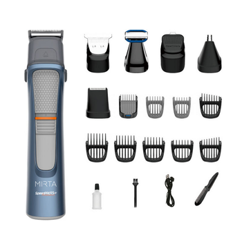 Триммер для стрижки бороды для носа и тела Mirta SpeedPRO15 HT-5221-В беспроводная машинка на 5 Вт c USB зарядкой 15 насадок стальные ножи Синий