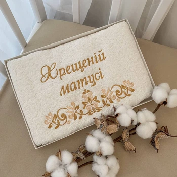 Рушник BetiS "Хрещеній матусі" з вишивкою Молочний/золото Махра 27687948 50*90 см