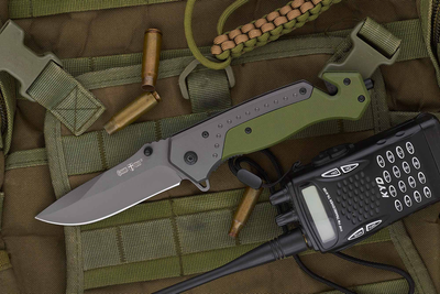 Нож тактический, складной нож карманный для рыблки, охоты, Bounce SGR-4232, зеленый