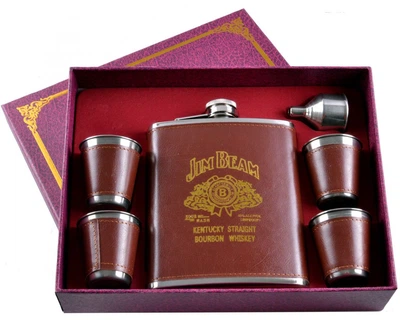 Набор 6в1 Jim Beam Brown 530 мл Фляга, Рюмки, Лейка Подарочный Бокс