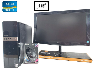 Комплект ПК MIX DT / Intel Сore i3-4130 (2 (4) ядра по 3.4 GHz) / 4 GB DDR3 / 120 GB SSD / Intel HD Graphics 4400 + Монитор Philips 226V5L / 21.5" (1920x1080) TN WLED / 1x VGA + WIFI-USB D-link 300 Mbit/s + Кабели подключения