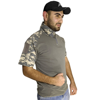 Тактическая футболка с коротким рукавом Lesko A416 Camouflage ACU L мужская на змейке с карманами камуфляжная