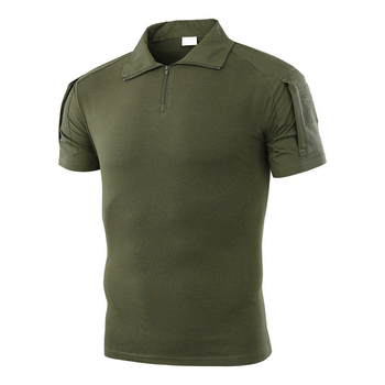 Тактическая футболка с коротким рукавом Lesko A416 Green XXL мужская на змейке с карманами камуфляжная