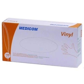 Рукавички вінілові Medicom нестерильні опудренниє (розмір M) 50 пар