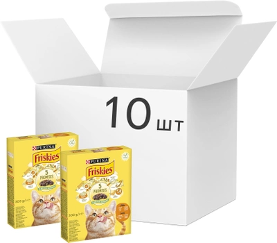 Упаковка сухого корма для взрослых кошек Purina Friskies с курицей и овощами 300 г х 10 шт (7613031868254)