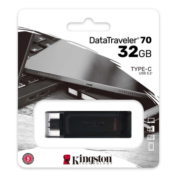 Флеш-накопичувач Kingston USB3.2/USB Type-C DataTraveler 70 32GB Black (DT70/32GB)