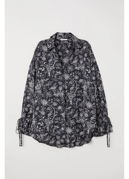 Блуза H&M XS Черно-белый 0617878_цветы_12