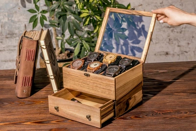 Деревянная шкатулка для часов на 6 ячеек с ящиком от ecoWalnut EB-3.4