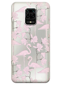 Силиконовый чехол iSwag для Xiaomi Redmi Note 9 Pro с рисунком - Розовые фламинго (KS2114)