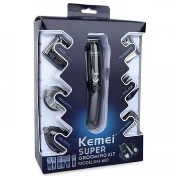 Бритва триммер для стрижки волос и бороды PRO Kemei KM-600 11 в 1 с подставкой + расческа в подарок