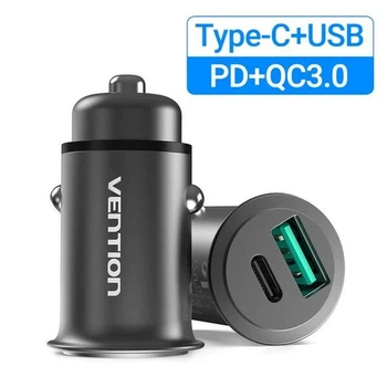 Автомобільний зарядний пристрій Vention (Power Delivery Port + QC3.0) (24W)|Black (CC-63-H)