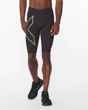 Мужские компрессионные шорты 2XU, MCS Run Comp Shorts, XL, черный/золотой отражающий