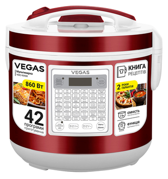 Мультиварка Vegas VMC-9090R 5 л 42 программы 860 Вт Красный/Белый
