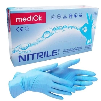 Перчатки нитриловые M синие Mediok неопудренные 100 шт