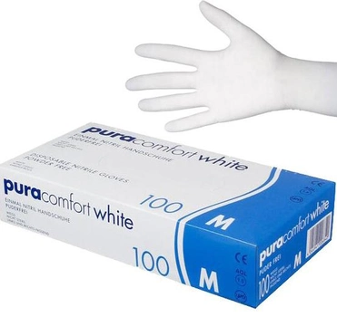 Рукавички нітрилові M білі Pura comfort неопудрені 100 шт