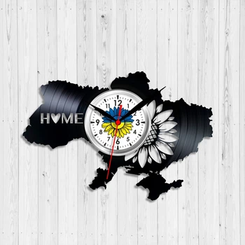 Часы настенные Виниловая пластинкa Карта Украины Home 30 см Черный 1418/3
