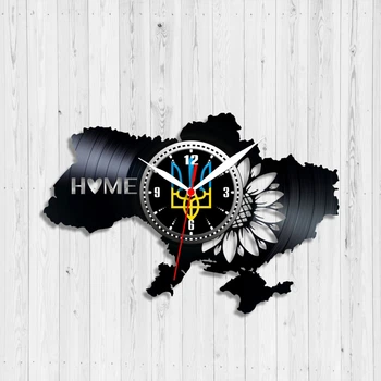 Часы настенные Виниловая пластинкa Карта Украины Home 30 см Черный 1418/5