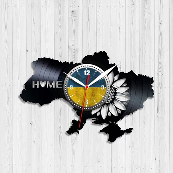 Часы настенные Виниловая пластинкa Карта Украины Home 30 см Черный 1418/2