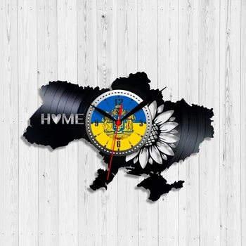 Часы настенные Виниловая пластинкa Карта Украины Home 30 см Черный 1418/1