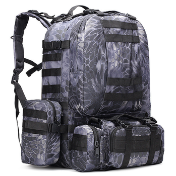 Тактичний Штурмової Військовий Рюкзак ForTactic з підсумкими на 50-60литров Чорний пітон TacticBag
