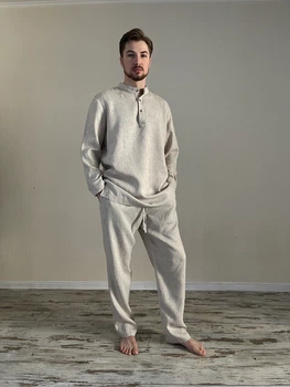 Льняная мужская рубашка натуральный цвет экрю M - linen island (132765)